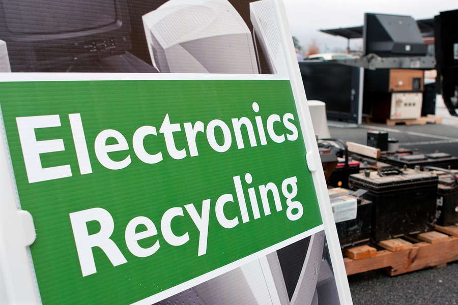 Sign Marks Spot For Electronics Dropoff At Recycling Event Shred Nations