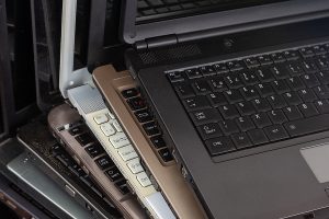 Stack of used laptops