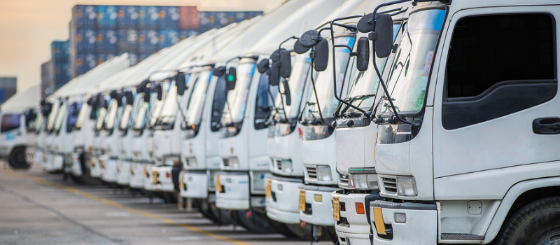 trucks parked in a line