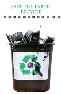 recycle bin filled with old "e-waste" for recycling of out dated